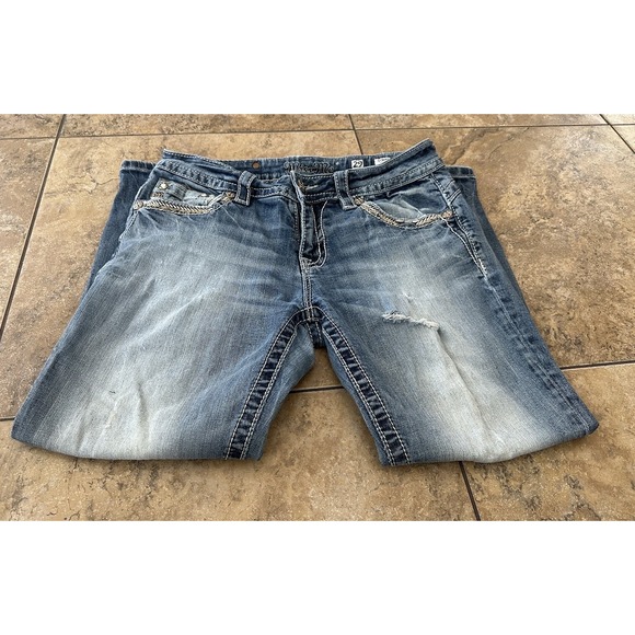 MISS ME Denim Women's Rhinestones Embellished Standard Crop Jeans 29 Fit 30X24 - Picture 3 of 7